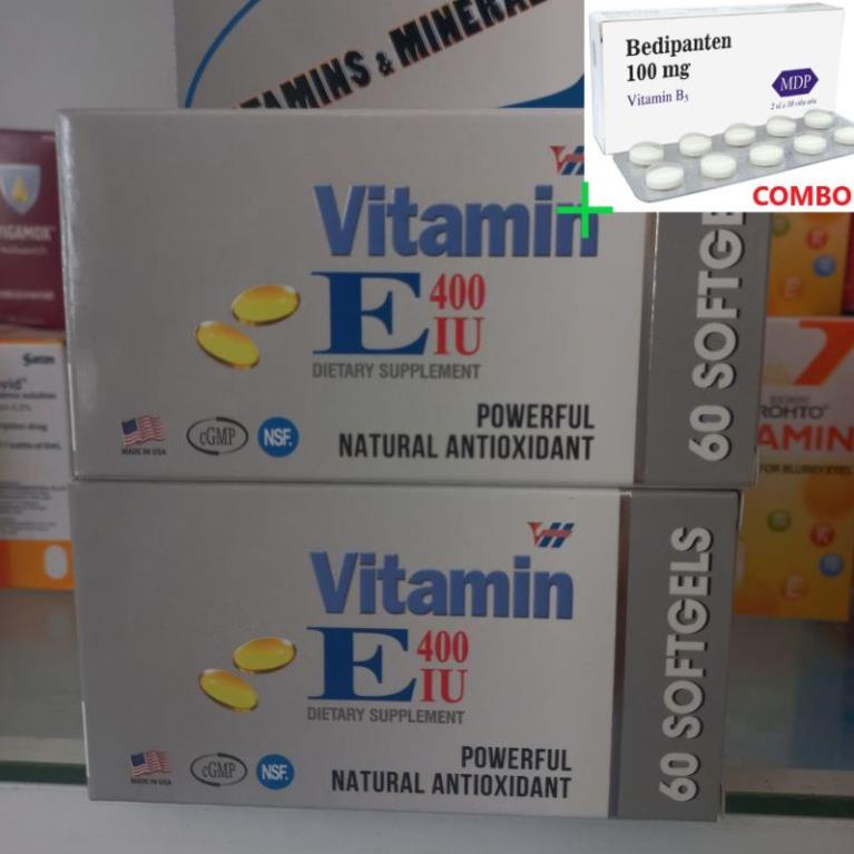 Combo Bedipanten 100mg +  Nhập khẩu chính hãng Viên uống Vitamin E của Mỹ  hộp 60v Vitamin &amp; minerals hộp 60 viên
