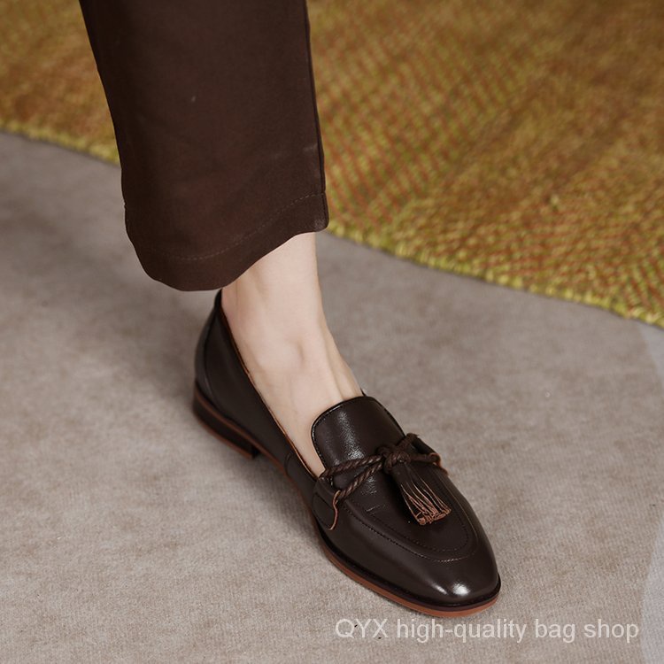 Giày Lười Da Mũi Vuông Phong Cách Retro Cho Nữ