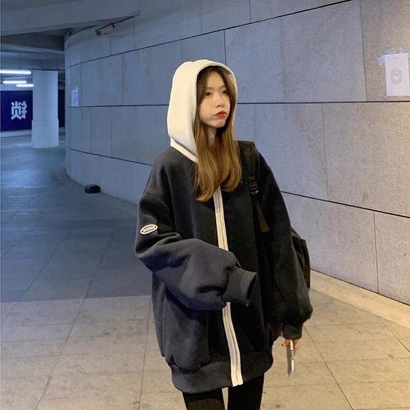 Áo khoác Sweater nữ có mũ unisex Hàn Quốc/Áo hoodie cardigan bomber jacket giá rẻ Ulzzang oversize tay bồng form rộng