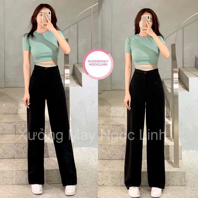 Quần ống rộng khóa kéo dáng dài