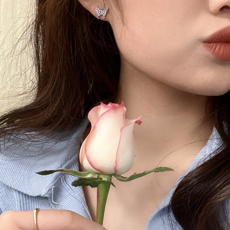 Bông Tai Đính Kim Cương Nhân Tạo Kiểu Dáng Đơn Giản Sang Trọng Phong Cách Harajuku