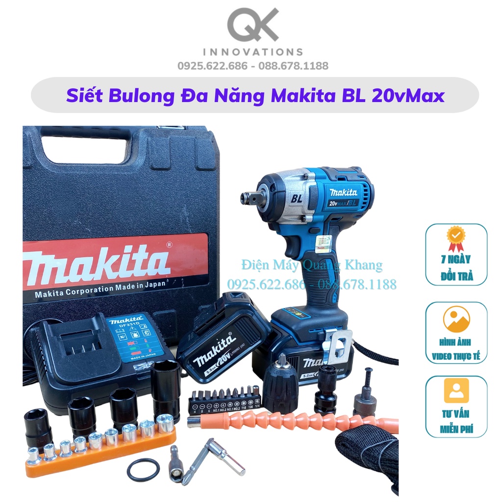 Máy siết bulong , máy bắn vít MAKITA 20v không chổi than, 3 đèn LED , lõi đồng nhông kim loại