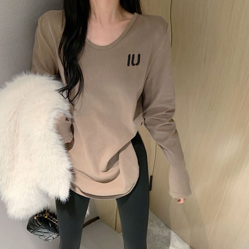 Áo Thun Mỏng Tay Dài Dáng Rộng Cỡ Lớn Xẻ Tà Thời Trang Xuân Thu Cho Nữ