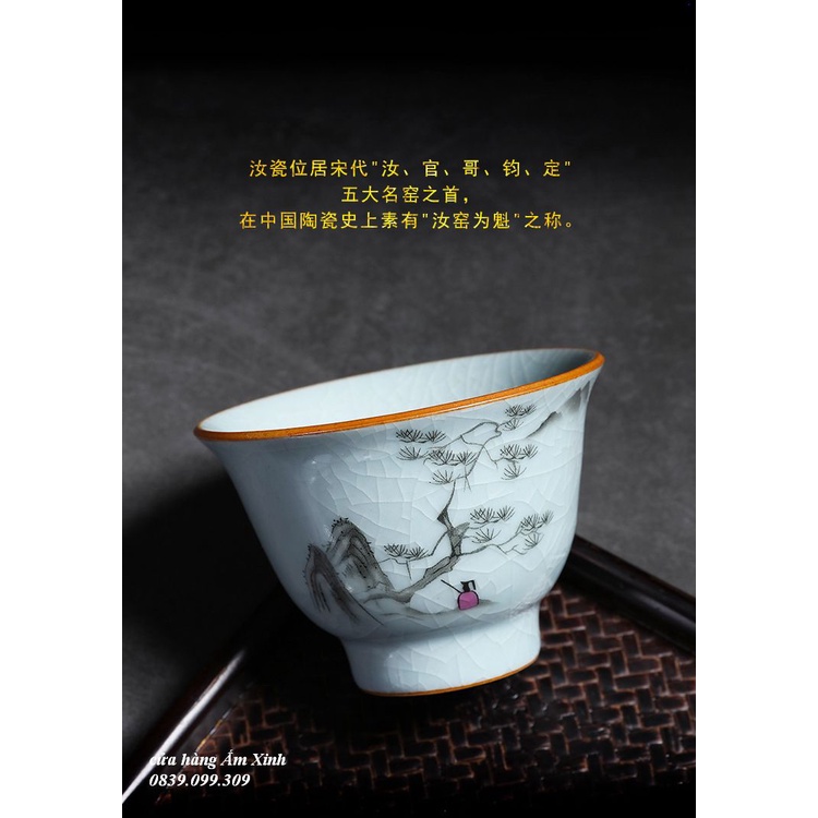 Chén Khải Tiềm họa tiết vẽ tay men rạn 180 ml