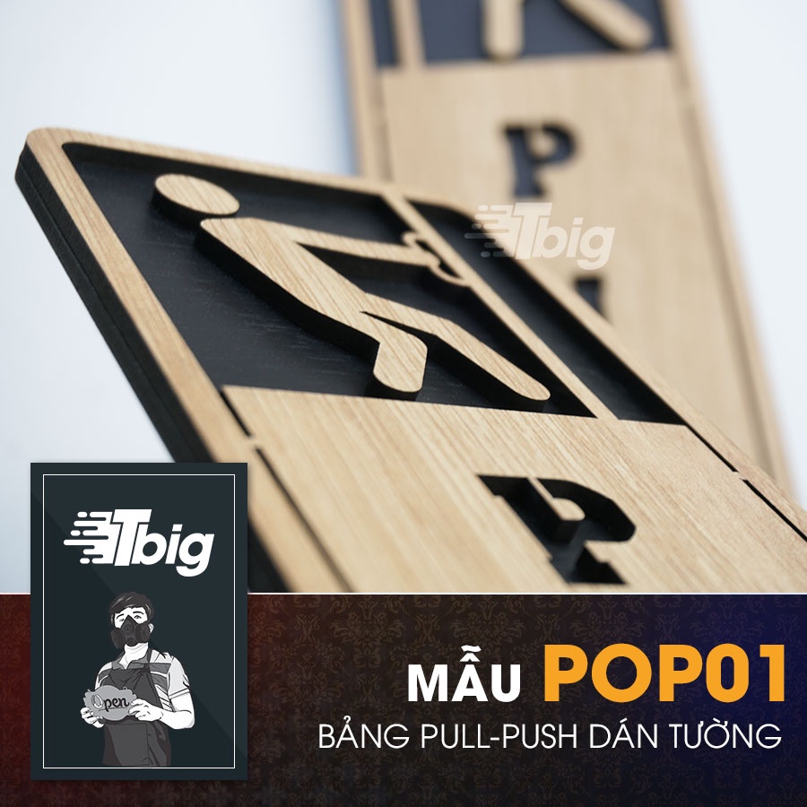 Bảng pull push gỗ loại chữ nhật đứng dán cửa bằng keo 2 mặt