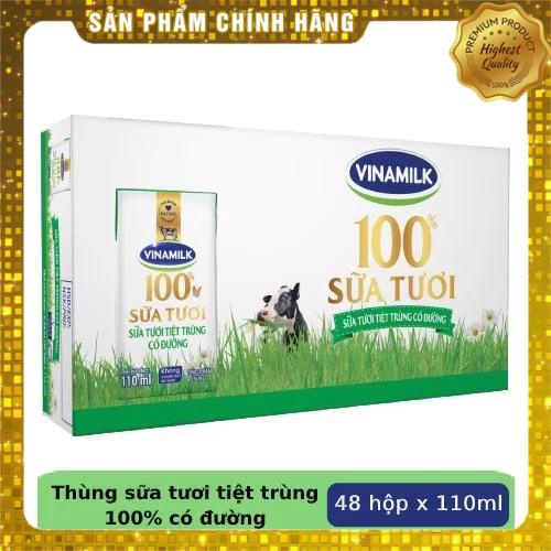 1Thùng Sữa Tươi Vinamilk 100% 48 hộp x 110ml hàng tặng 6 hộp 1 thùng