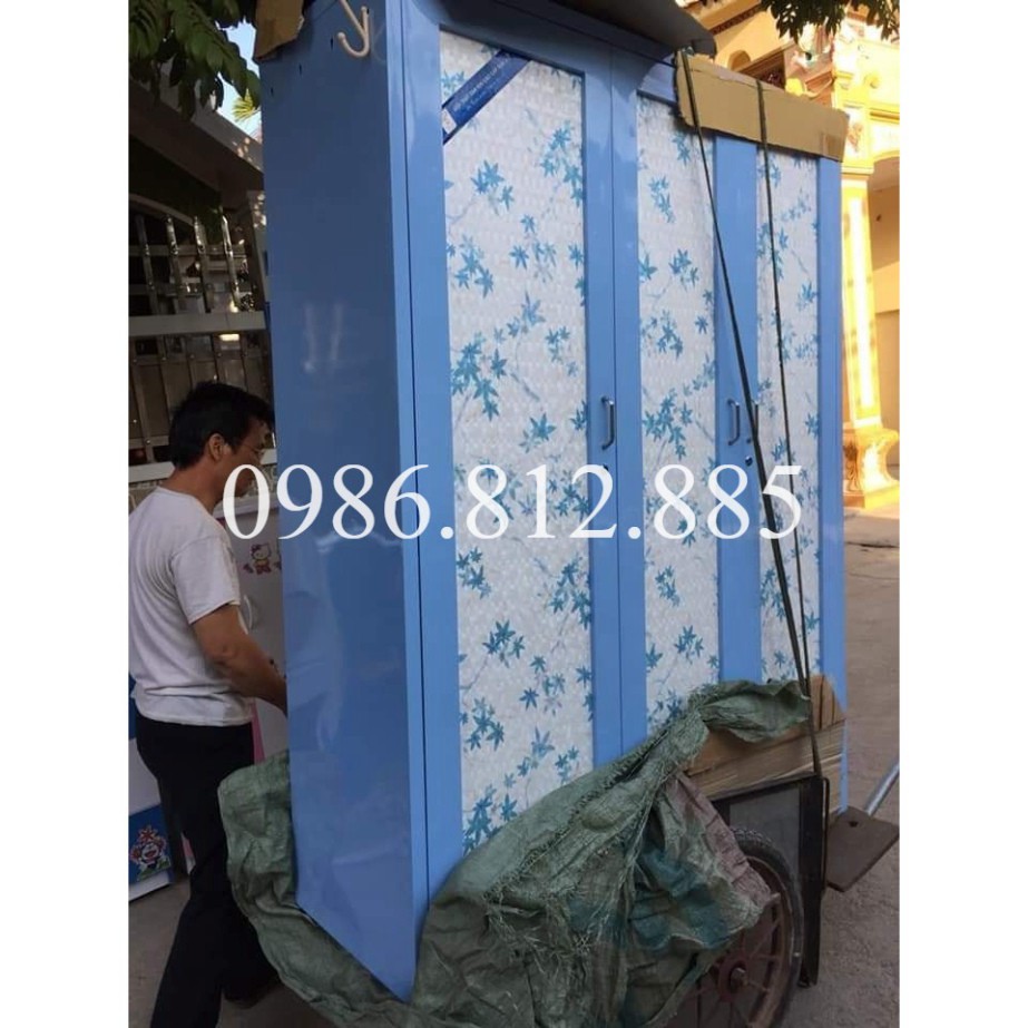 [Chỉ ship HN] Tủ quần áo 3 buồng Tâm An  sắt si phun sơn tĩnh điện kt 183*138*54cm màu xanh/vàng/hồng/nâu  FreeShipHN