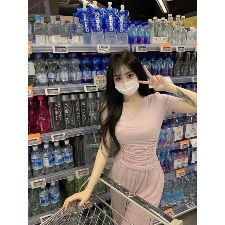 Đồ bộ nữ, set đồ bộ quần ống đứng và áo cổ tim ngắn tay nhúng 2 bên vải thun cotton lụa dẻo mềm mịn mát, đồ bộ mặc nhà