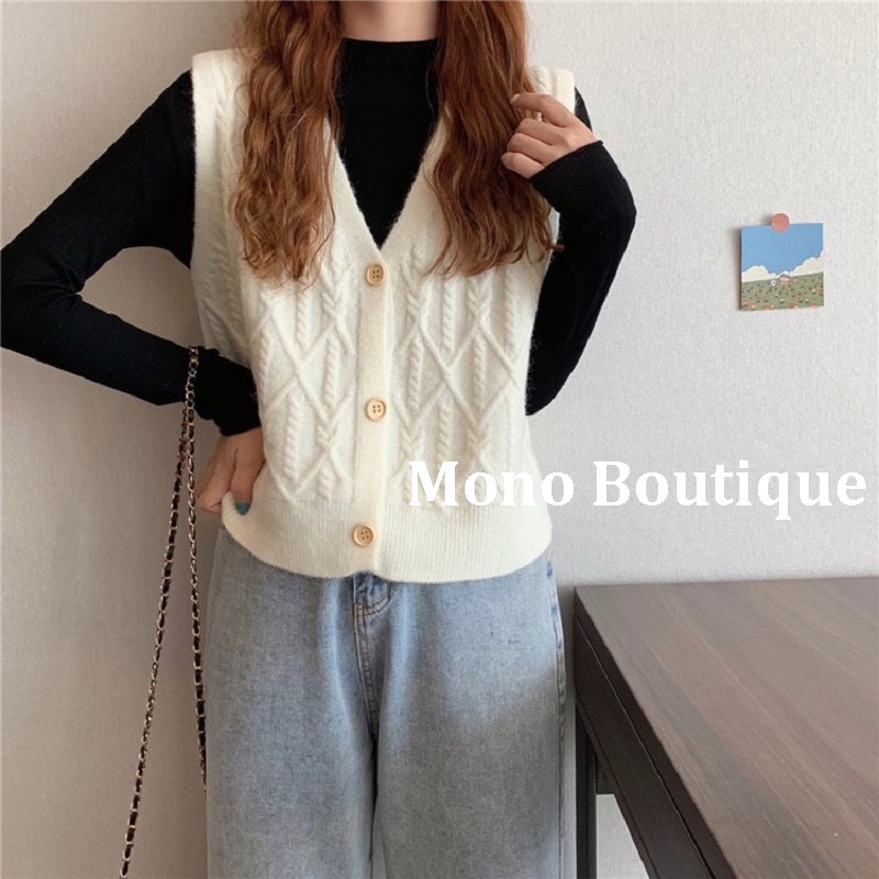 Áo Len Gile Nữ Cổ Tim Ulzzang Hàn Quốc - Áo Len Gile Dáng Ngắn Form Basic Thời Trang Ulzzang -  Mono Boutique