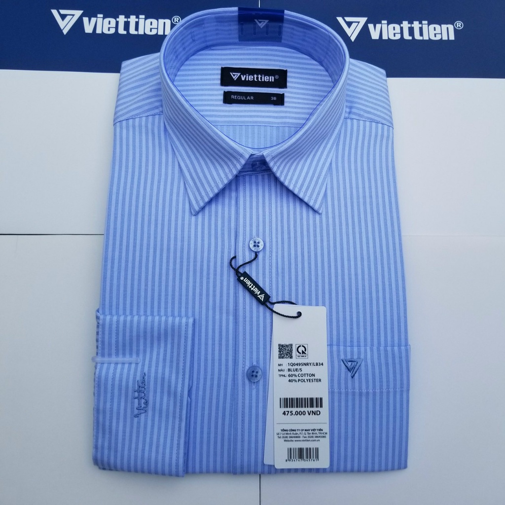 Aó sơ mi nam Việt Tiến dài tay mã 1Q0497NRY  chính hãng, cao cấp  - form suông REGULAR - tà bầu , kẻ sọc .SHOP HỨA