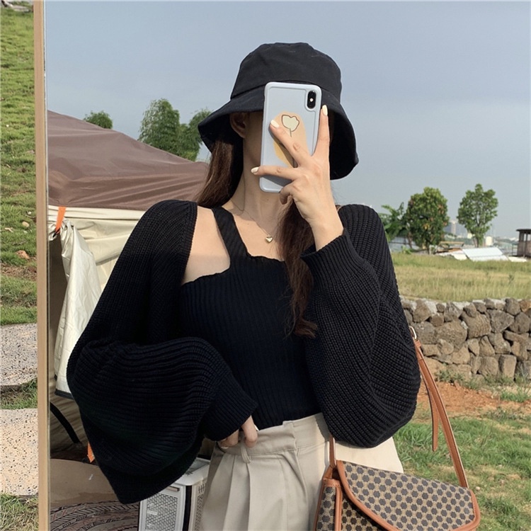 CÓ SẴN - Áo khoác len lửng ngắn tay cánh dơi cardigan phong cách Hàn Quôc màu trơn KL36