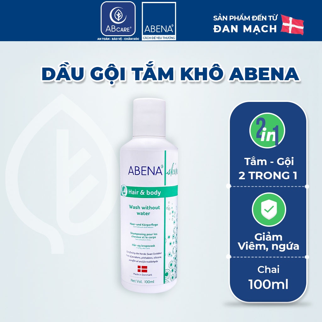 Dầu gội tắm khô Abena làm sạch dịu nhẹ an toàn cho da - Nhập Khẩu Đan Mạch (Chai 200ML)