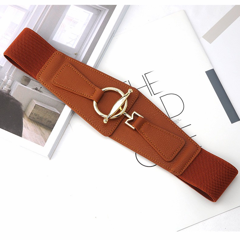 Đai váy bản to 5cm Lulu shop ĐV020 phối da chun co giãn - Thắt lưng áo vest dạ bản to mặt vàng
