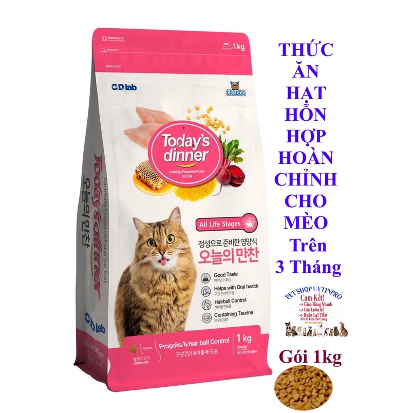 Thức ăn hạt hỗn hợp hoàn chỉnh cho Mèo trên 3 tháng Today's Dinner Gói 1kg Xuất xứ Hàn Quốc. Bổ sung dinh dưỡng cho Mèo