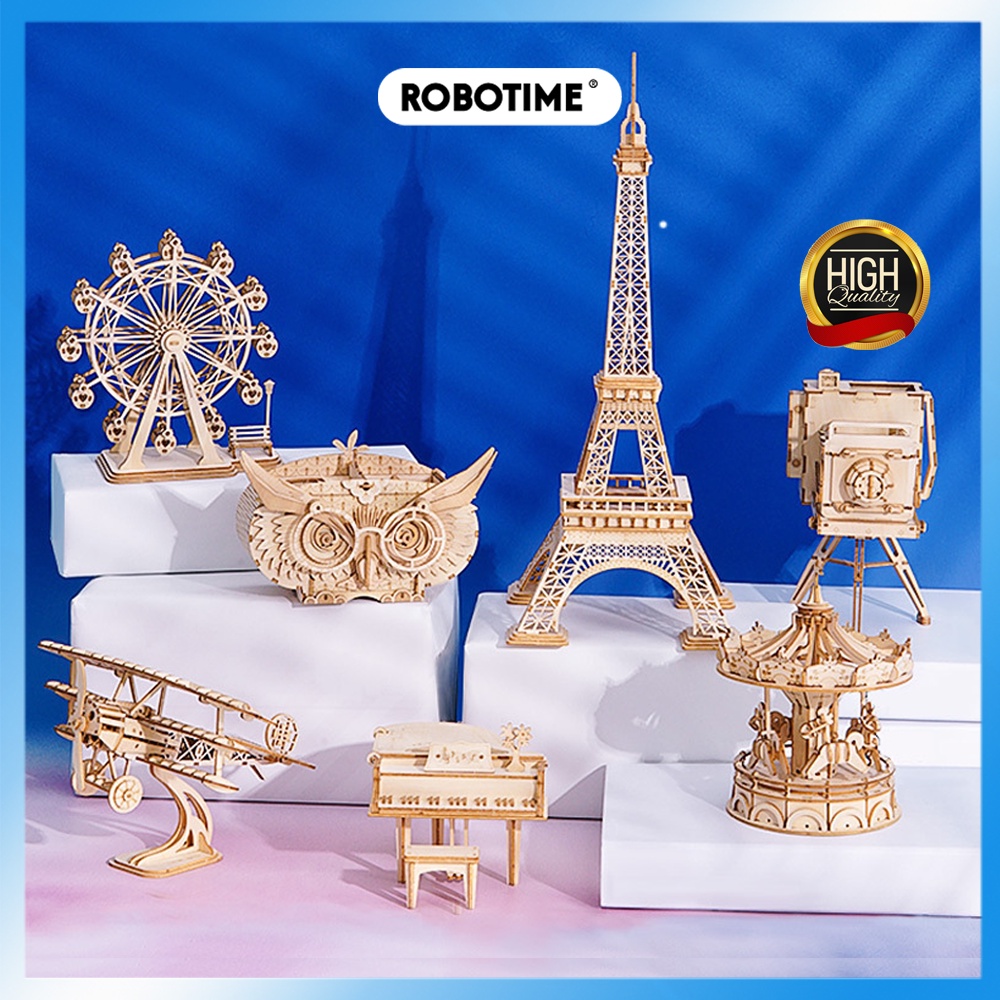 Bộ sưu tập mô hình Tháp Eiffel, Tháp Nghiêng Pisa lắp ráp bằng gỗ 3D - Robotime - Phiên bản Tiếng Anh - Hàng Chính Hãng