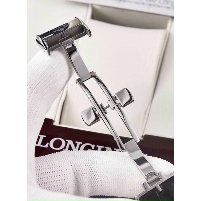 Đồng hồ Nam L-ongines cơ automatic trăng sao cao cấp máy Myota dây da mặt trắng vỏ vàng số đá sang trọng lịch lãm 41mm