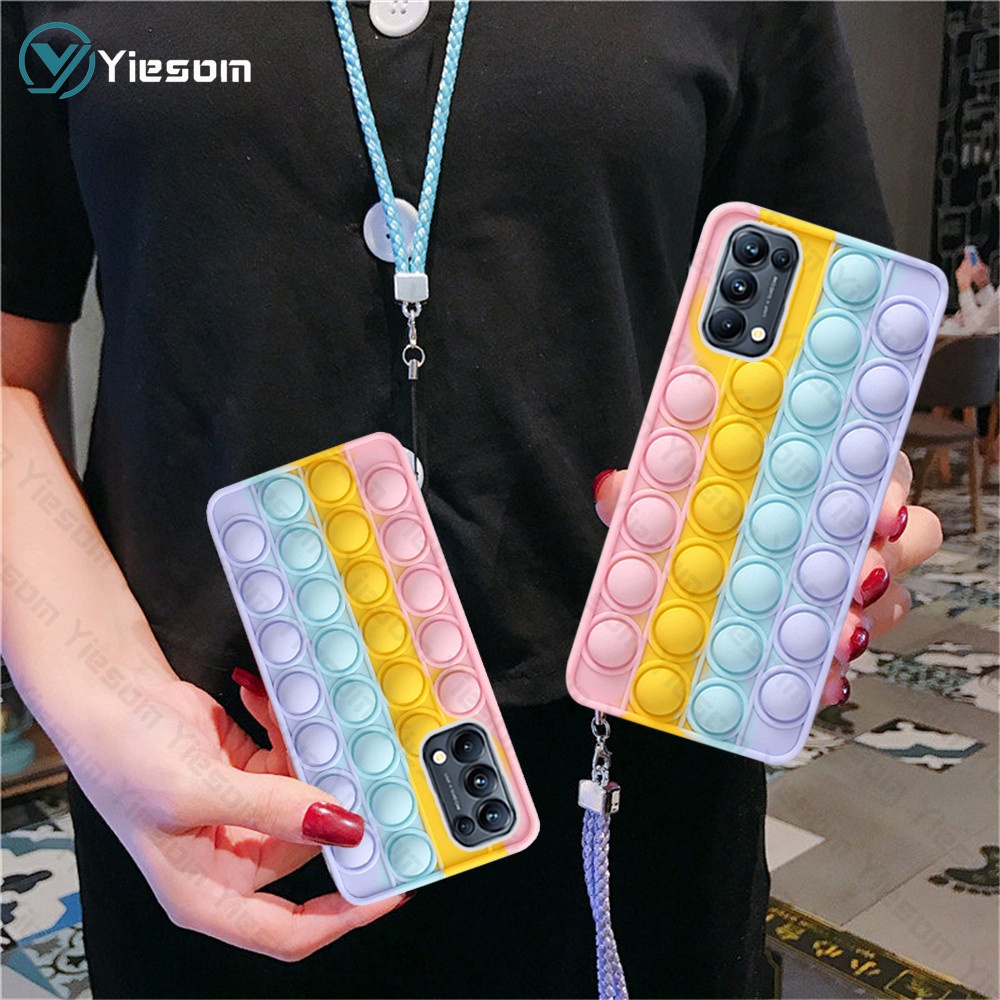 Ốp Điện Thoại Silicon Hình Cầu Vồng Kèm Dây Đeo Cho OPPO Reno 3 4 5 6 4F 5F F11 F9 Pro F7 F5 F3 A77 A79 A73