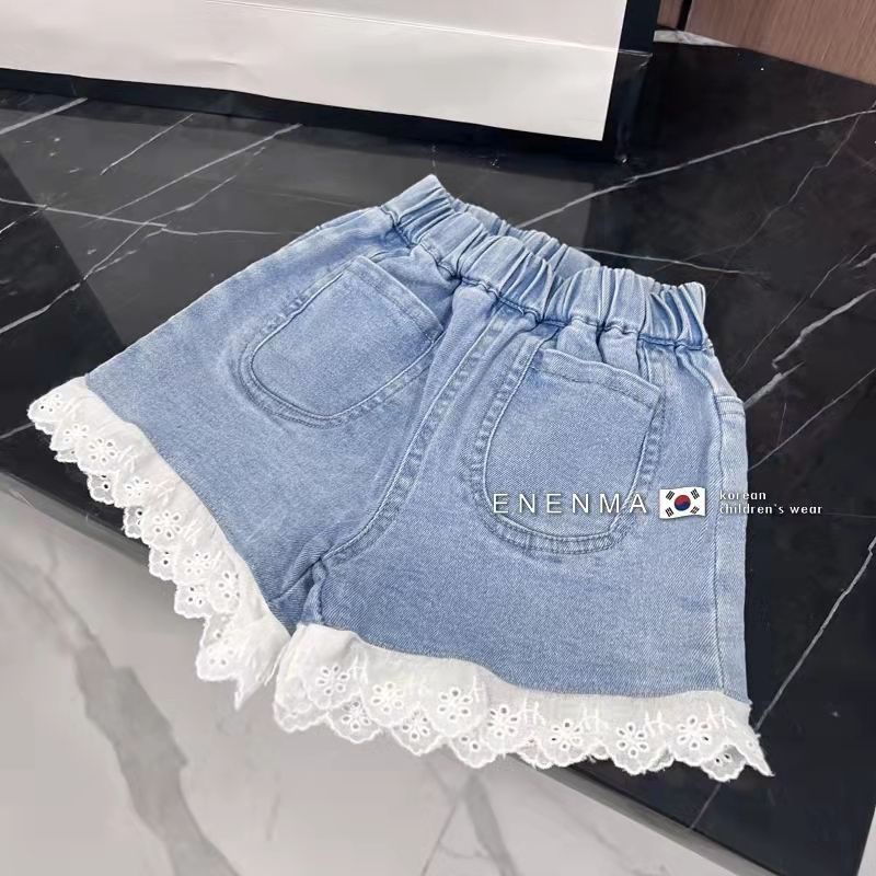 Set Áo Sơ Mi Tay Phồng Họa Tiết Sọc Caro Và Quần Jean Thời Trang Mùa Hè Hàn Quốc Mới Cho Bé Gái