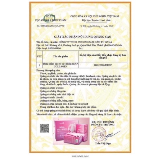 COLLAGEN BENA công ty GANA hộp 30 gói,