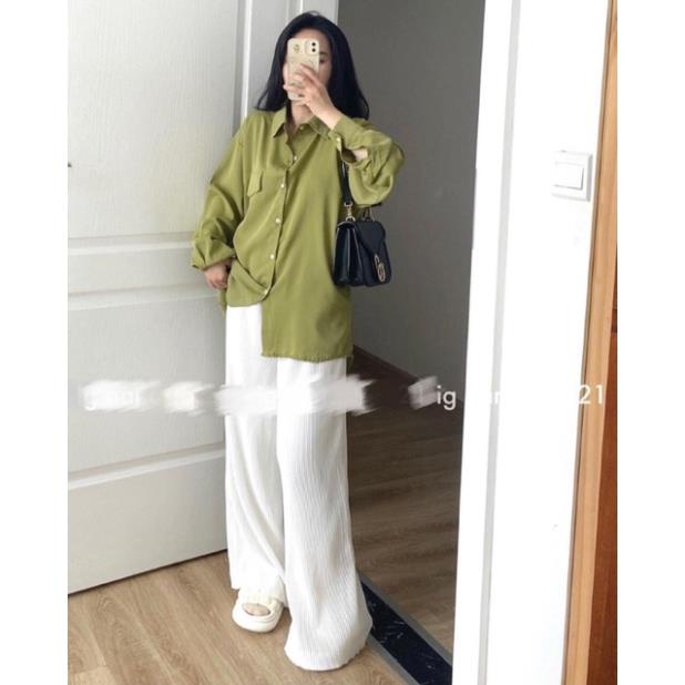 [NEW] Áo Sơ Mi Dài Tay Vạt Bầu- Sơ Mi Form Rộng Oversize 3 Mầu HotHit (Hàng Sẵn)