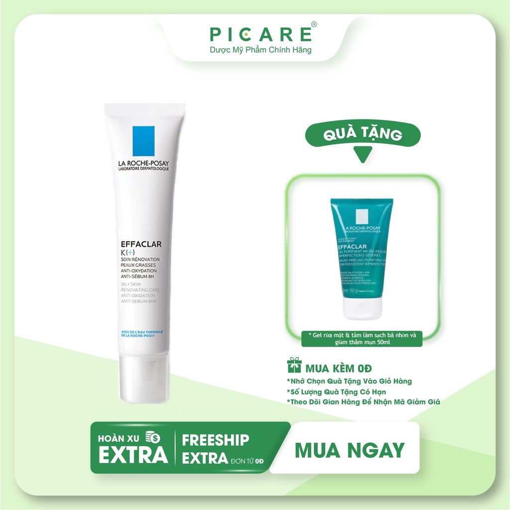 Kem dưỡng giảm mụn đầu đen và bóng nhờn La Roche - Posay Effaclar K+ Oily Skin 40ml