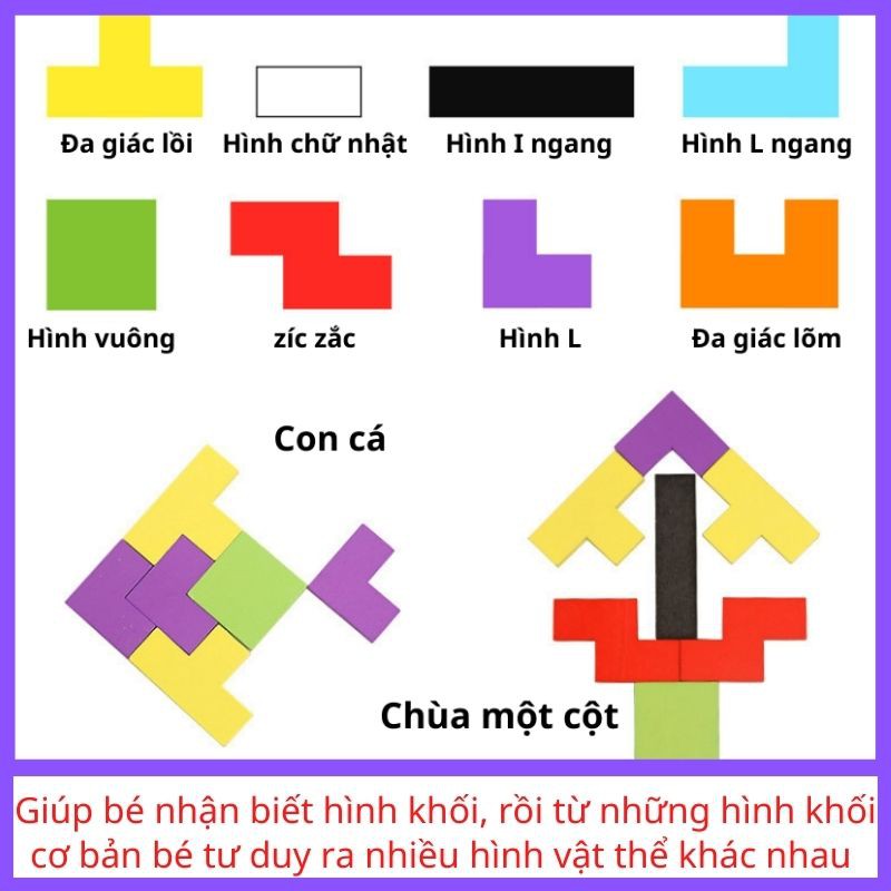 Đồ chơi gỗ xếp hình Montessori Tetris Cho Bé phát triển trí tuệ