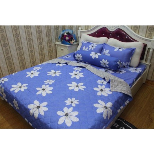 Sét Chăn Ga Gối 5 Món Cotton Poly Emmidecor Mẫu Hoa Bèo