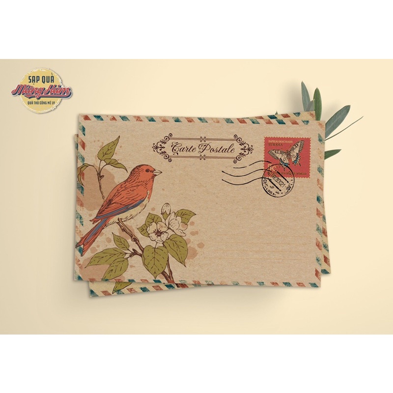 Phong bì, bao thư giấy mỹ thuật phong cách vintage_Sạp bán theo set 10 bao thư