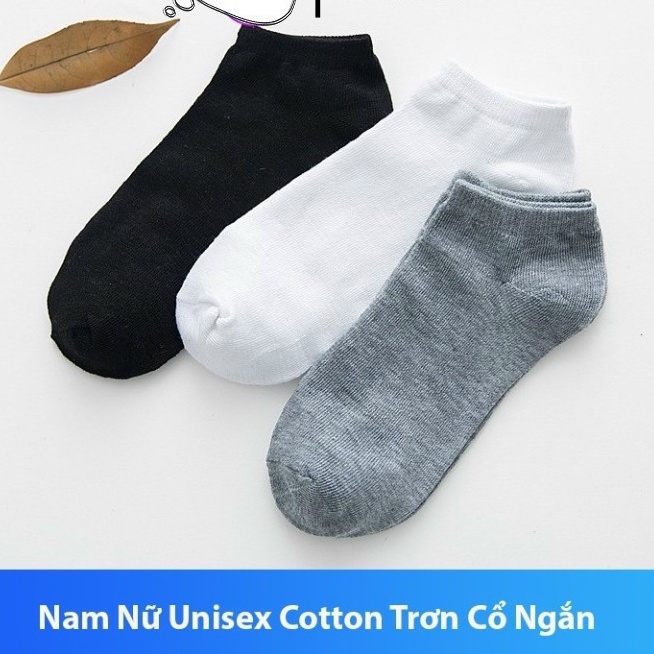 VỚ - TẤT  Nam Nữ Cotton Trơn Cổ Ngắn Hàn Quốc - Thấp Unisex Thấm Hút Mồ Hôi Cực Tốt