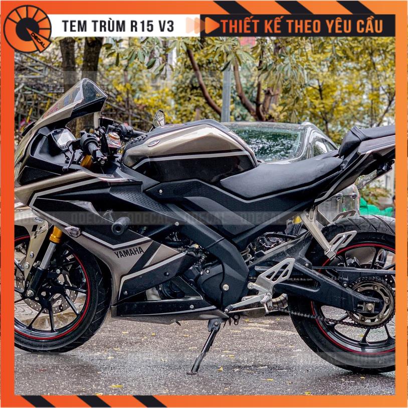 Tem trùm R15V3 đen xám thiết kế theo yêu cầu in ấn decal 3 lớp
