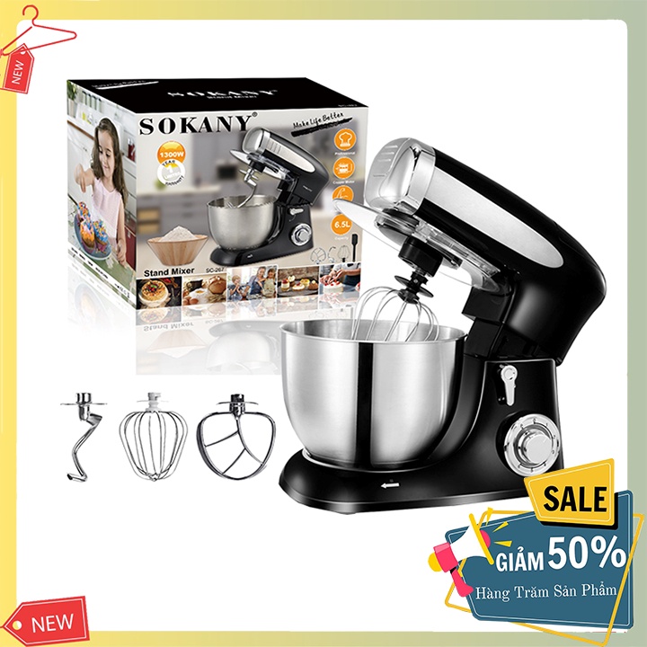 Máy nhào bột 6.5L SOKANY SC-267 - máy trộn bột, đánh trứng, trộn salad- thố inox 100%