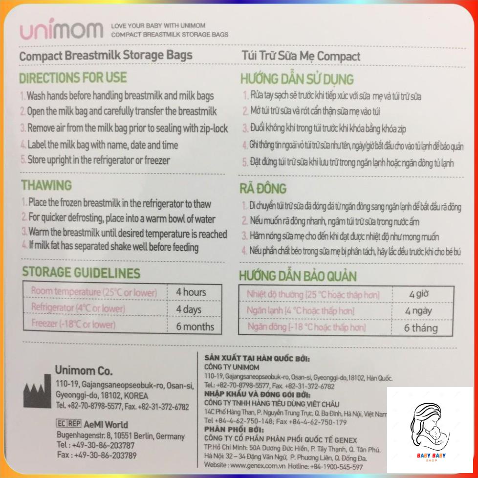Túi trữ sữa Unimom Compact hộp 10 túi