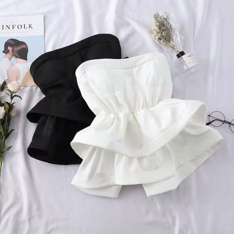 áo peplum bèo xếp tầng cúp ngực crotop nhún eo quảng châu