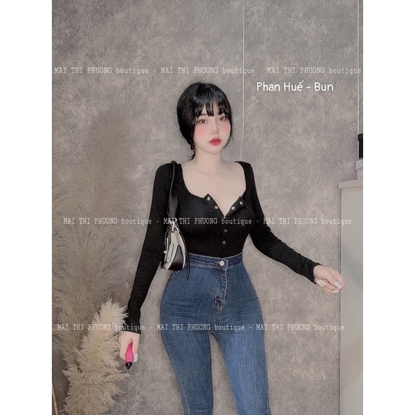 Áo bodysuit cúc bấm dài tay | BigBuy360 - bigbuy360.vn