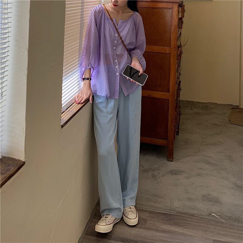 ÁO KHOÁC VOAN TƠ NHŨ TÍM TRẮNG ULZZANG - ÁO SƠ MI GIẤY TÍM CÚC CÀI HOT