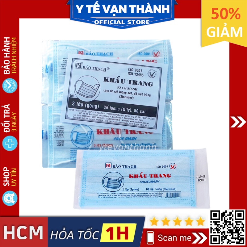 ✅ [TIỆT TRÙNG] Khẩu Trang Y Tế- Bảo Thạch Tiệt Trùng (3 Lớp - Bịch 50 Cái) -VT0611