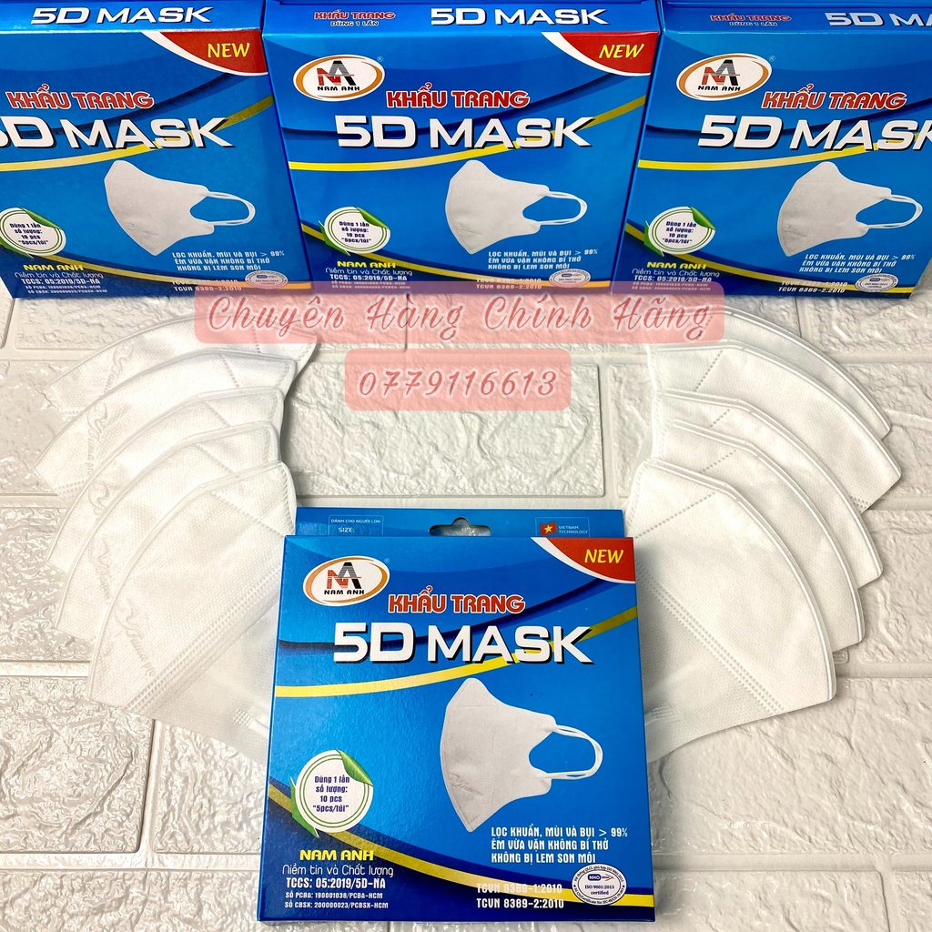 Khẩu trang Kháng Khuẩn 5D NAM ANH FAMAPRO 3 lớp 10 cái/ hộp Trắng, Hồng, Xanh Y Tế, Xanh Rêu, Đen, Xanh Navy, Xám