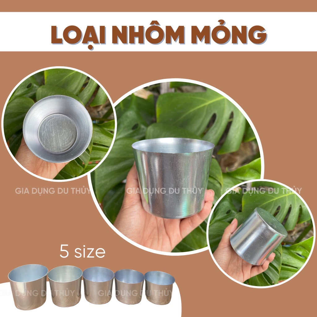 Ly làm đá nhôm 5 size 6-7-8-9-10cm, chống bám bẩn dễ rửa, khó móp méo, nhỏ gọn của gia dụng Du Thủy