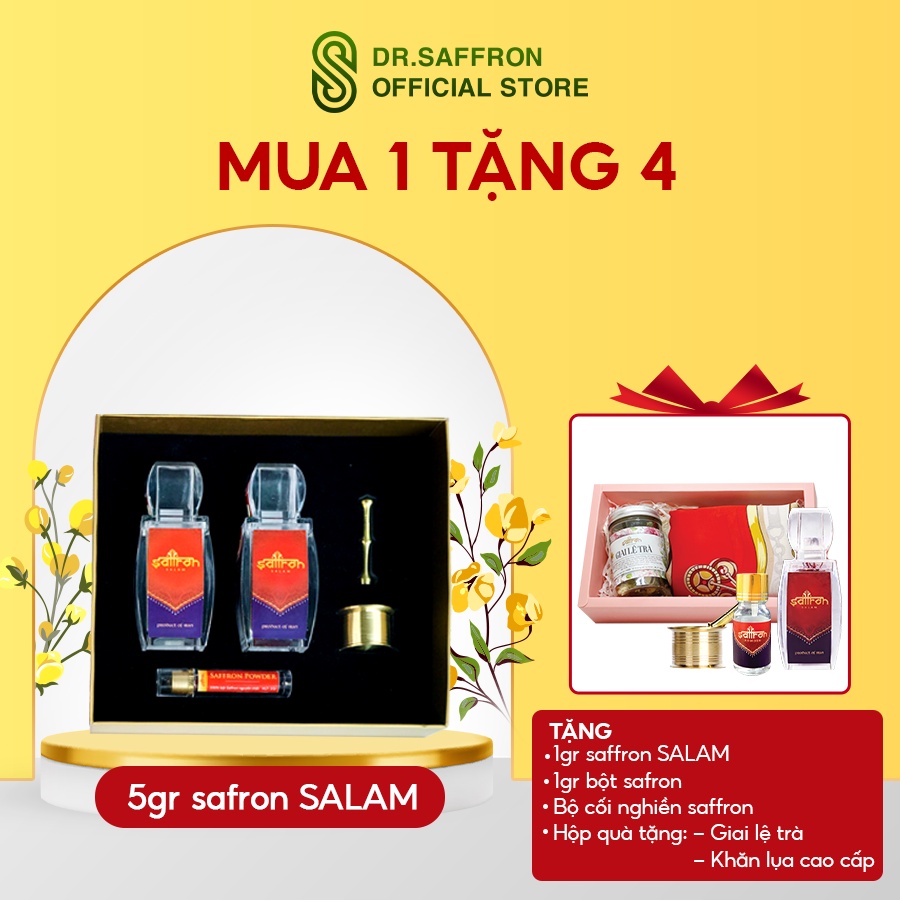 Nhụy Hoa Nghệ Tây Saffron Salam 5 Gram Tặng Hoa Hồng Shiraz 20 Gr và Cối Nghiền