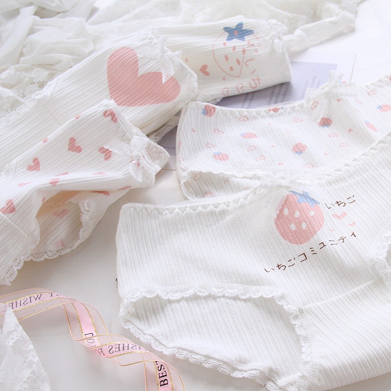Strawberry Printed Cotton Women Underwear Elastic Breathable Panties Girls | BigBuy360 - bigbuy360.vn
