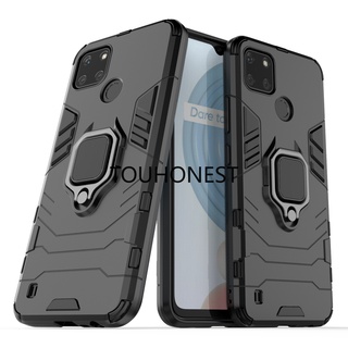 Ốp Điện Thoại Cứng Chống Sốc Kèm Móc Xỏ Ngón Kim Loại Cho Casing Oppo Realme C21Y Case Realme C25Y Case Realme C21 Case Realme C20 Case Realme C20A Case Armor PC Shockproof Hard Cassing Cover Cases With Metal Ring Stand Phone Case
