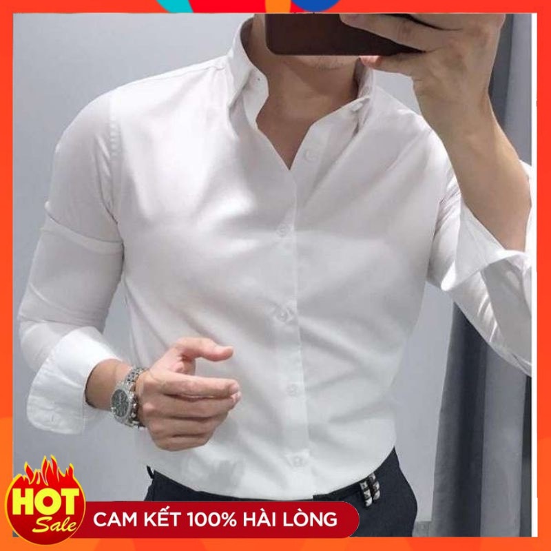 Áo sơ mi nam dài tay Basic Trơn Chất cotton lụa mịn mát, chất vải thấm hút tốt - Form chuẩn công sở thebeautyhouse99 B01