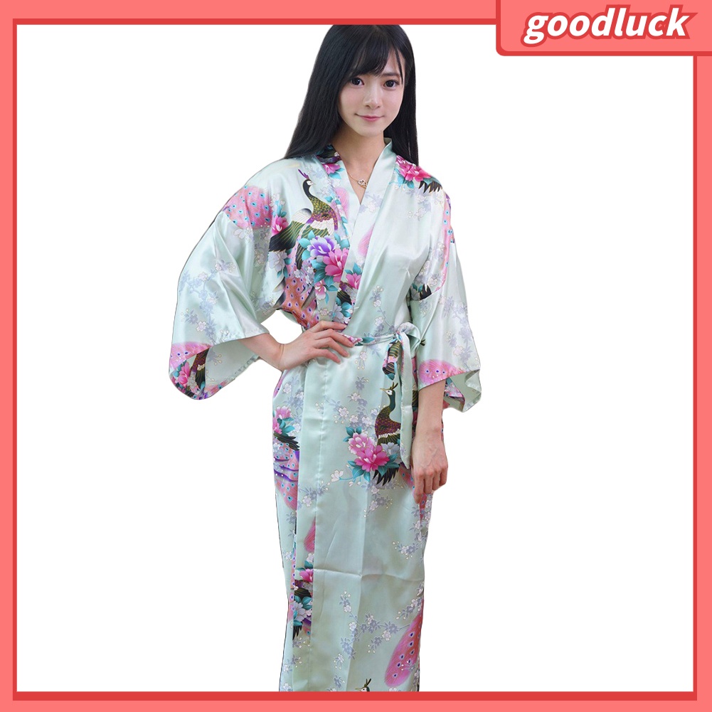 Áo choàng ngủ dài in hoa kiểu kimono đẹp mắt cho nữ