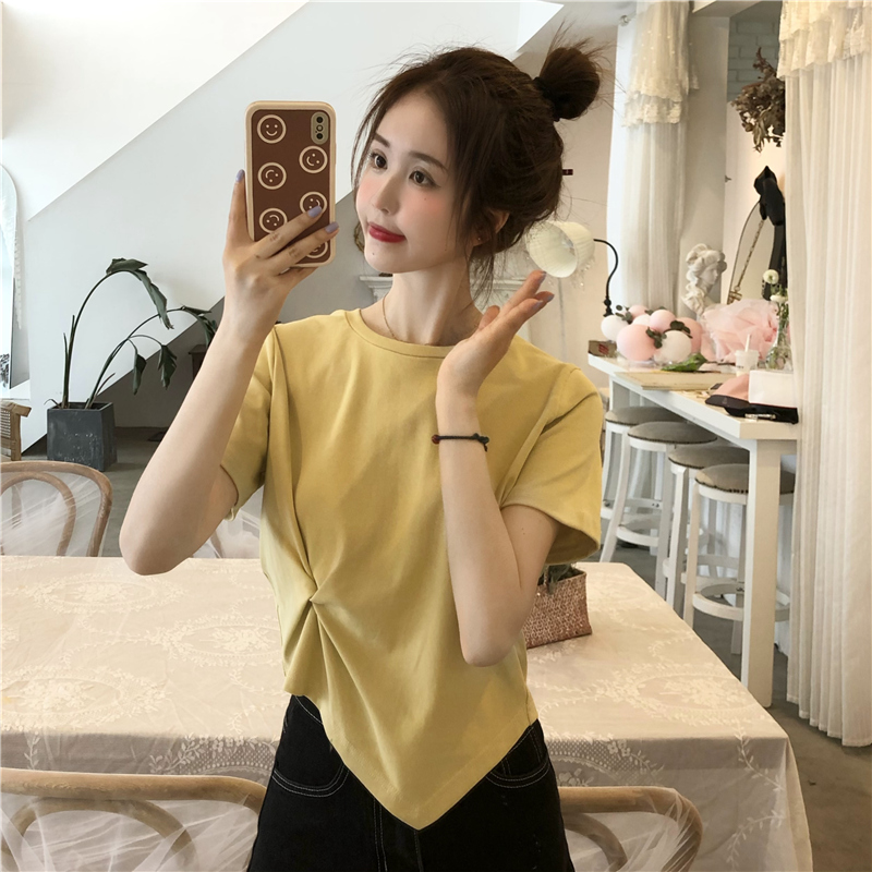 SUXI Áo Thun Tay Ngắn Lưng Cao Nhiều Màu Thời Trang Mùa Hè