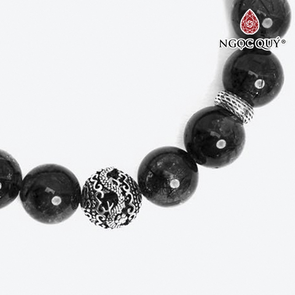 Vòng TA tóc đen phối charm rồng bạc 12mm - Ngọc Quý