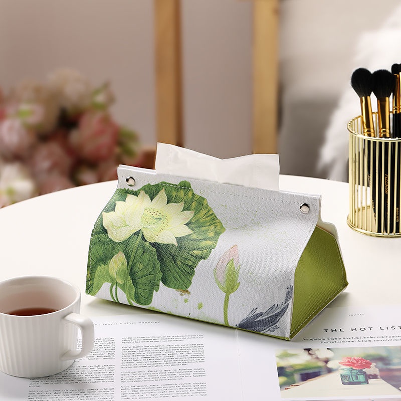 Hộp Đựng Khăn Giấy Bằng Da Cao Cấp Họa Tiết Tranh Sơn Dầu Sáng Tạo Để Bàn Phòng Khách / Xe Hơi