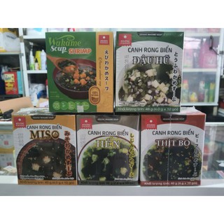Combo 5 hộp Canh rong biển Nhật Bản ASUZAC đủ vị bò, tôm, hến, miso, đậu hũ 5 hộp / 50 gói