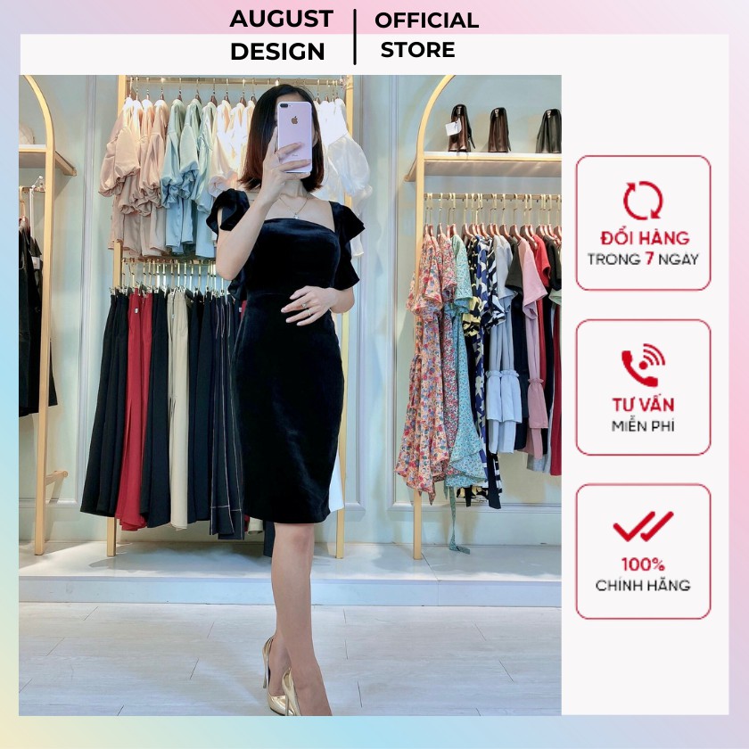 Đầm nhung dự tiệc cúp ngực có sẵn đệm ngực xẻ sau, bèo tay BY AUGUST DESIGN