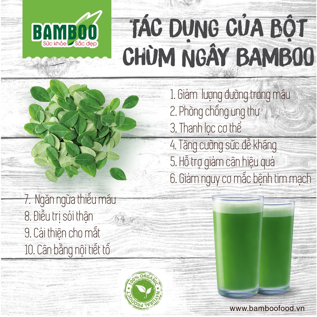 Combo 2 Bột chùm ngây BAMBOO nguyên chất, siêu mịn hộp 60g/ 20 gói