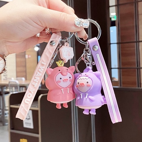 Móc Chìa Khóa Sáng Tạo Áo Mưa Hình Thú Cưng Heo Con Dễ Thương